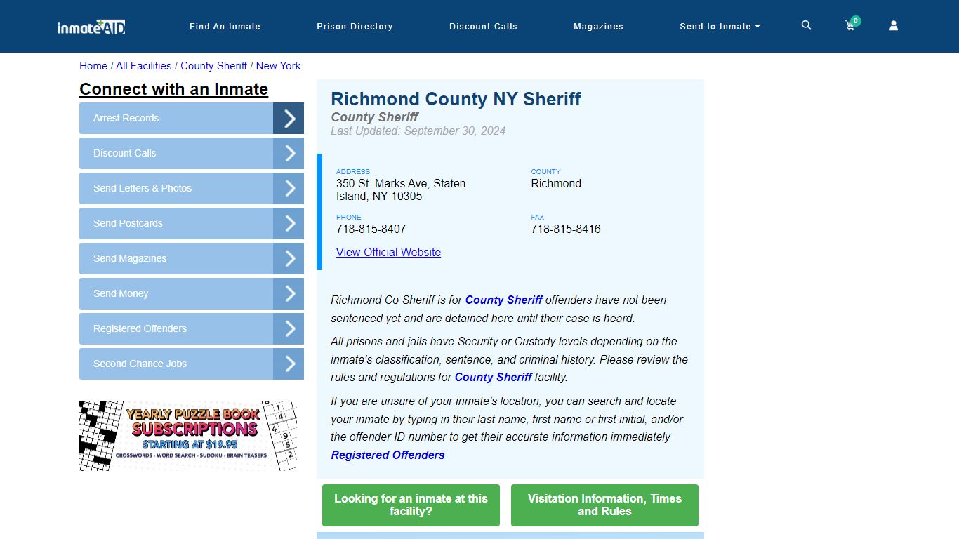 Richmond County NY Sheriff & Arrest Search - InmateAid