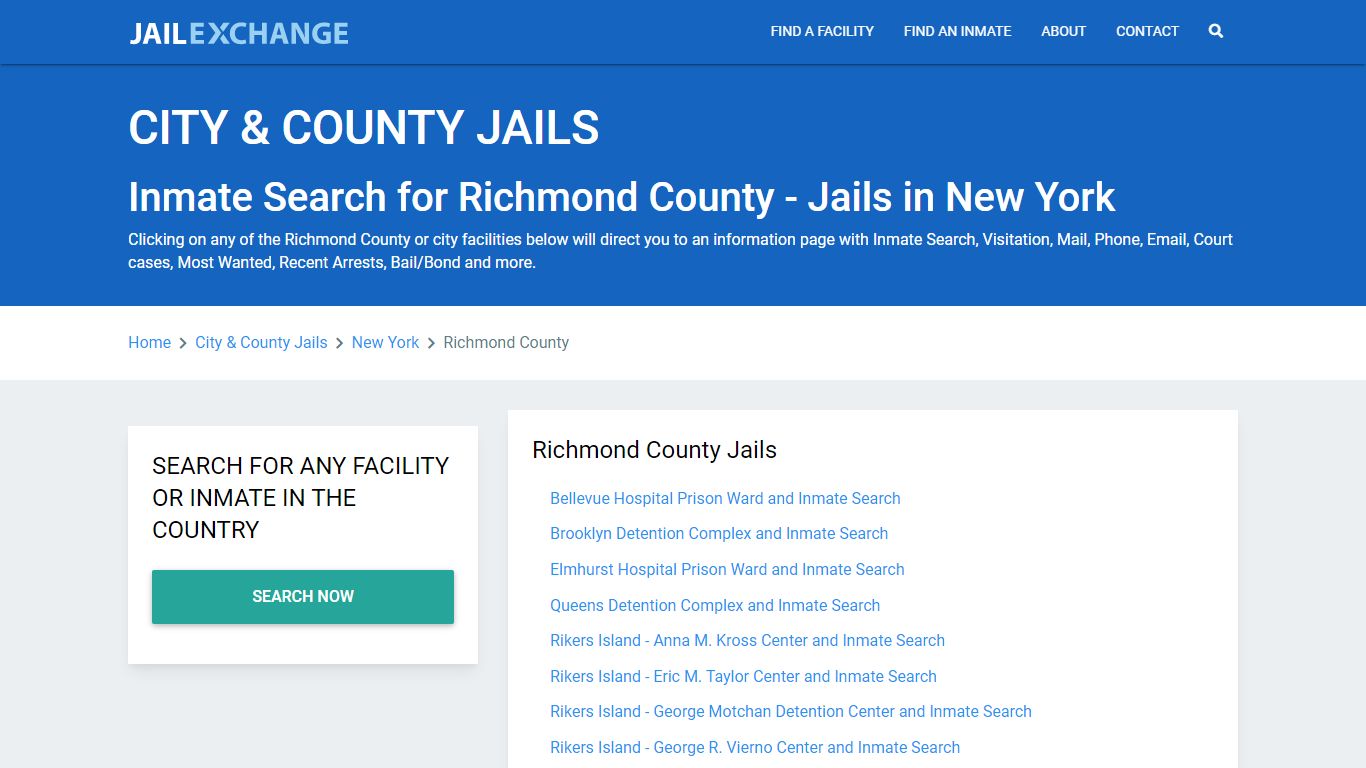 Inmate Search for Richmond County | Jails in New York - Jail Exchange